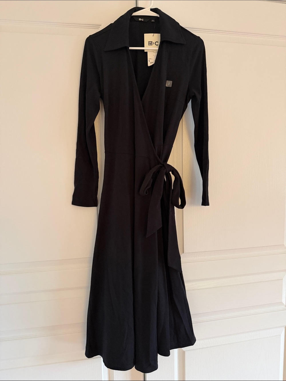 Uniqlo Black Long Sleeve Wrap Dress with Tie Waist
